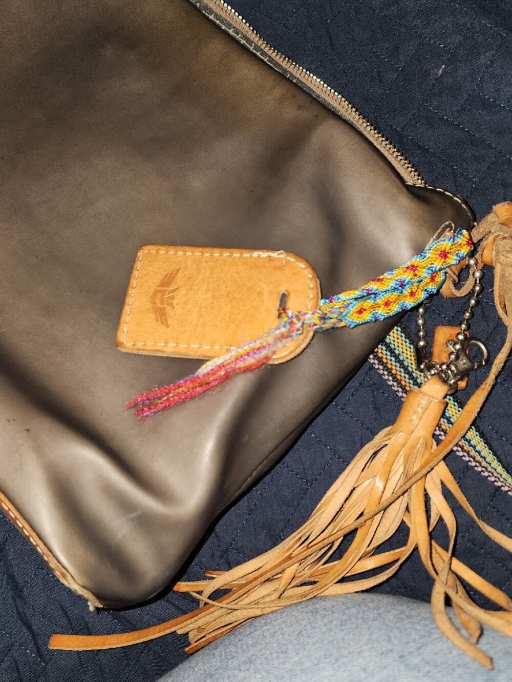 Consuela Leather Crossbody Bag with Multicolor Strap - Picture 7 of 10